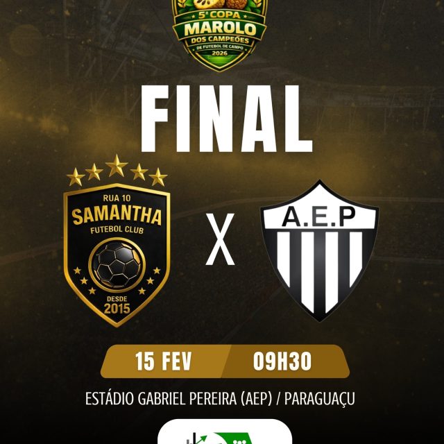É DIA DE GRANDE FINAL! 🔥⚽

A Samantha Futebol Clube entra em campo para disputar a GRANDE FINAL da 5ª Copa Marolo dos Campeões! 🔥

AMANHÃ nossa equipe entra em campo com raça, determinação e o coração cheio de vontade de fazer história, representando com orgulho as cores da nossa camisa. 🤍💛

E nessa jornada de 2026, seguimos contando com parceiros que acreditam no esporte e no nosso projeto. Nosso agradecimento especial à @diferenciagro.group & @joseantoniodiferenciagro, que estão ao lado da Samantha F.C fortalecendo esse sonho! 🤝⚽🌱

🆚 A.E.P
🗓 15 MARÇO
⏰ 09h30
📍 Estádio Gabriel Pereira (AEP) – Paraguaçu

🔥 Torcida convocada!
Chegou a hora da decisão. Vamos juntos apoiar, vibrar e empurrar nosso time rumo ao título!

Samantha F.C — Mais que um time, uma família! ⚽🤍💛